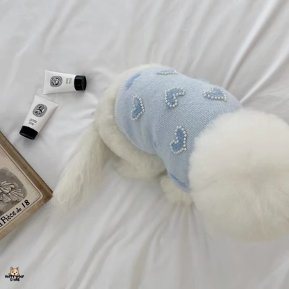 İnci Detaylı Mavi Kalp Desenli Kazak 🐾💙